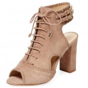 Alexandre Birman Abbe Peep-toe Lace-up Suede Booties.  SZ 37/6.5
